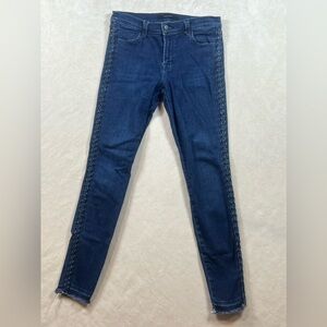 J BRAND Size 27 Super Skinny Mid Rise Hem Pattern Ribbon Stretch Jeans Denim
